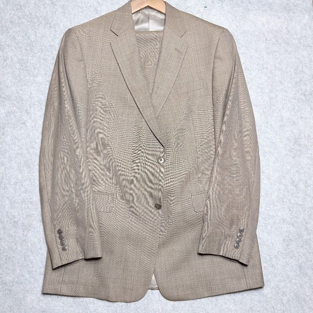 Hart Schaffner Marx Gold Trumpeter Suit 44L 37W Tan Prince of Wales Plaid